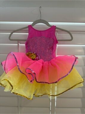 Source Unknown Hot Pink and Yellow Sequin Tutu Dance Costume